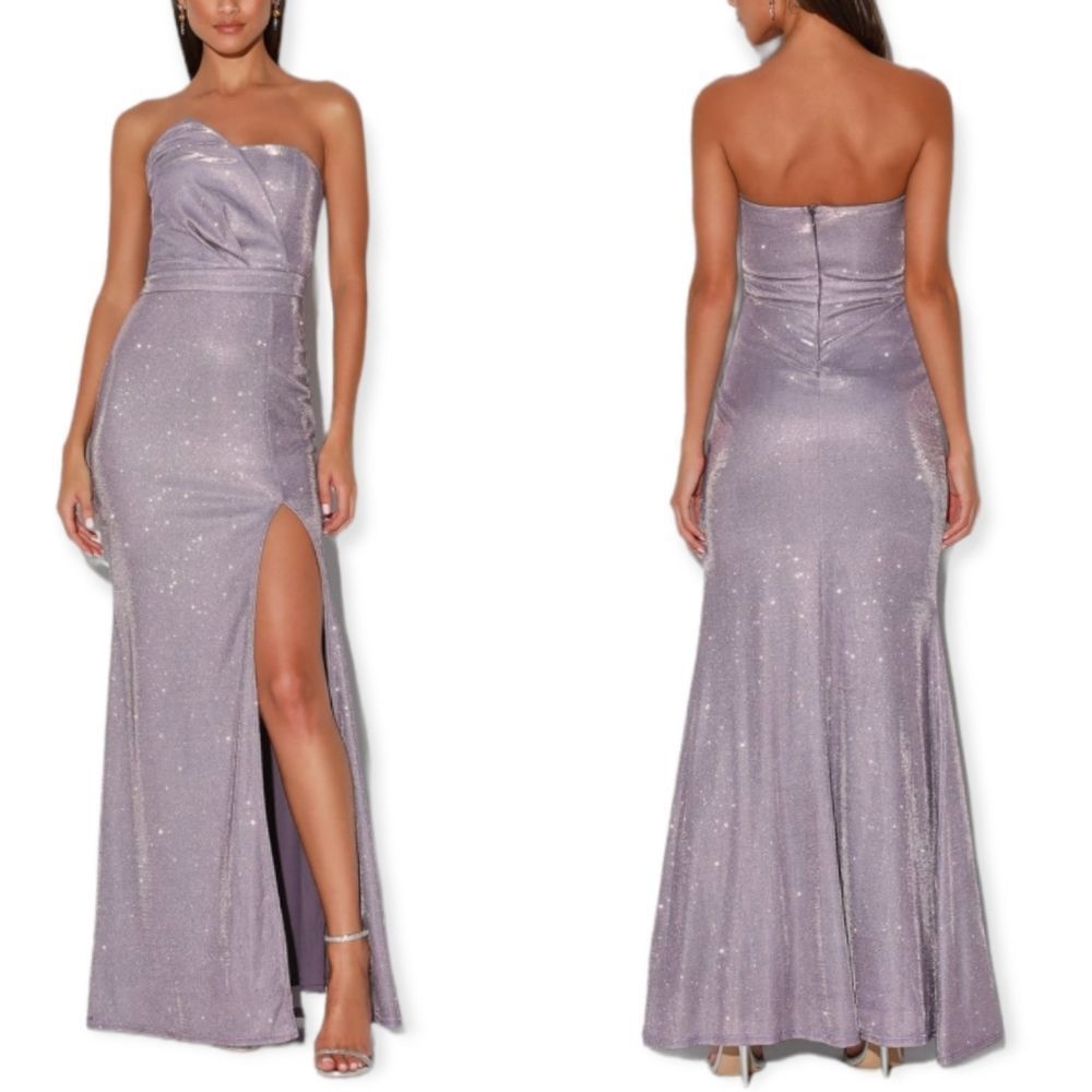 Lulu's Keep My Attention Lavender Glitter Strapless Mermaid Maxi Dress Large